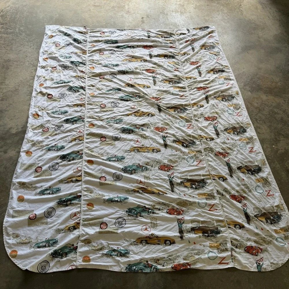 Vtg Racing Bedspread Twin(2) Porsche SCCA & Grand Prix Corvette Alfa Romeo 1960s